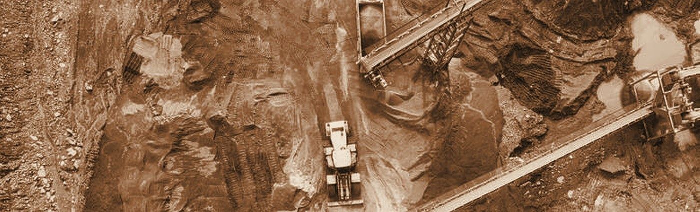 Aerial view of mine conveyor and transport infrastructure